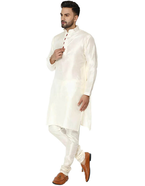 White Kurta Dhupion Silk Chudidaar Closure View