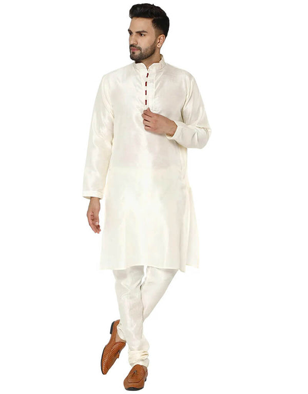 White Kurta Dhupion Silk Chudidaar