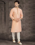 PEACH Kurta JAQURD Silk Brocade Churidar Closure View