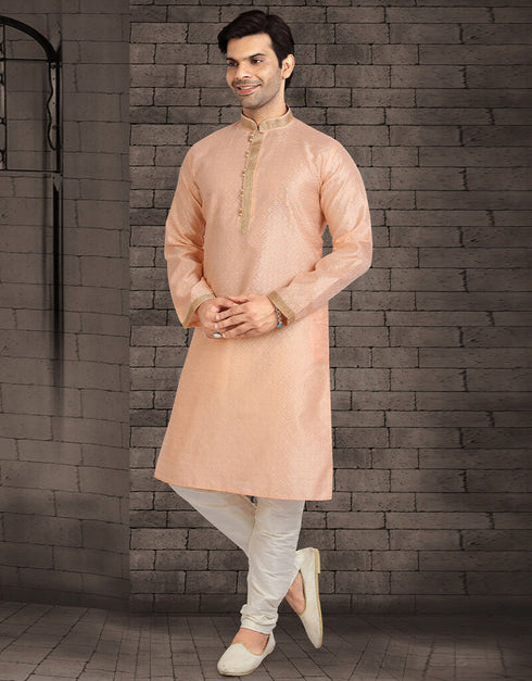 PEACH Kurta JAQURD Silk Brocade Churidar