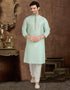 PISTA GREEN Kurta JAQURD Silk Brocade Churidar Closure View