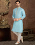 SKY BLUE Kurta JAQURD Silk Brocade Churidar Closure View