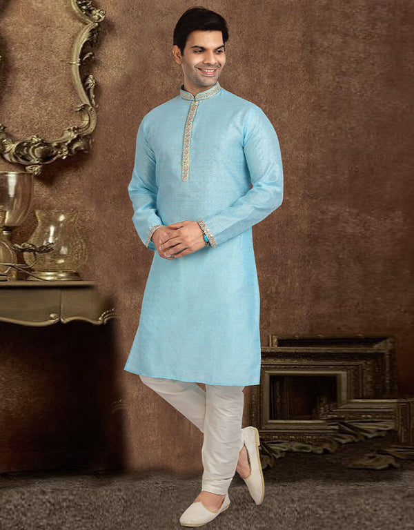 SKY BLUE Kurta JAQURD Silk Brocade Churidar