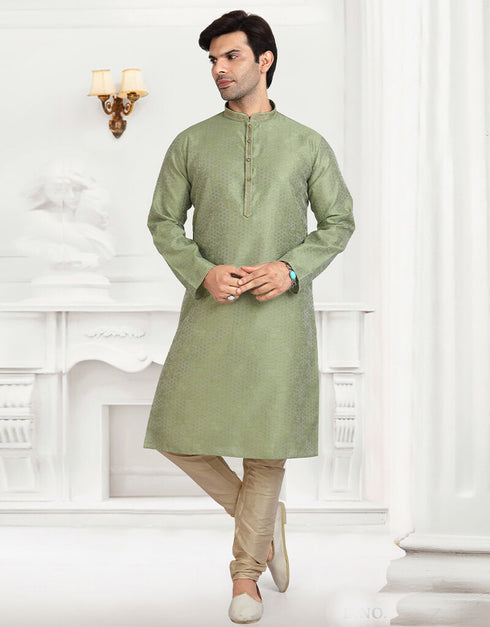 PISTA GREEN Kurta JAQURD Silk Brocade Churidar Closure View