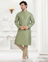 PISTA GREEN Kurta JAQURD Silk Brocade Churidar Closure View