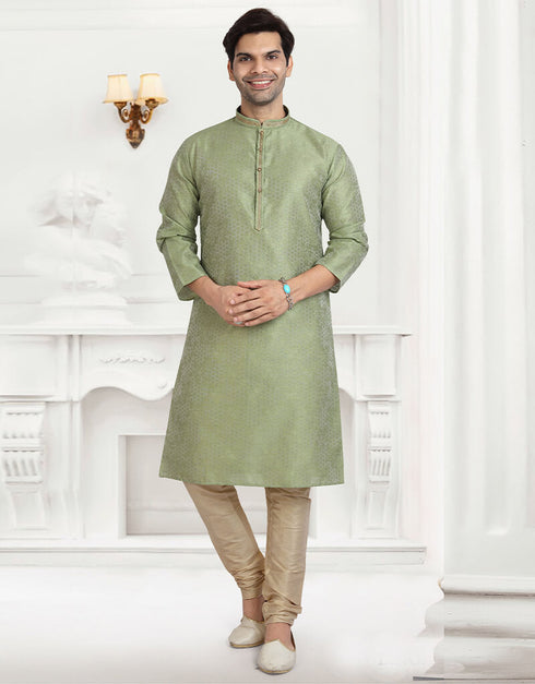 PISTA GREEN Kurta JAQURD Silk Brocade Churidar