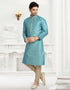 BLUE Kurta JAQURD Silk Brocade Churidar Closure View