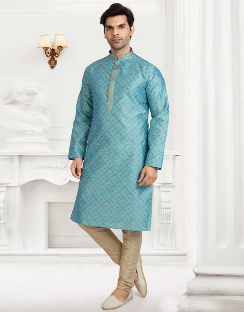BLUE Kurta JAQURD Silk Brocade Churidar