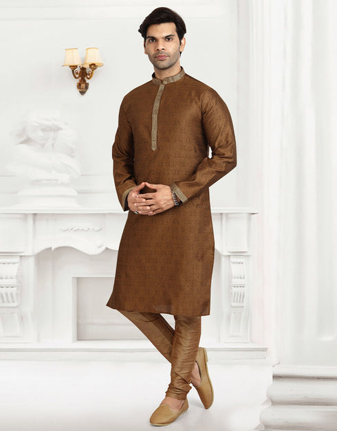 BROWN Kurta JAQURD Silk Brocade Churidar