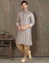 CREAM Kurta PRINT ON Banarasi Silk PESHAWARI Closure View