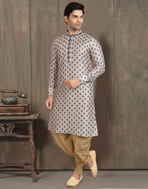 CREAM Kurta PRINT ON Banarasi Silk PESHAWARI