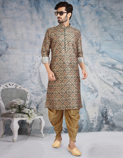 BAIGE Kurta PRINT ON Banarasi Silk PESHAWARI Closure View