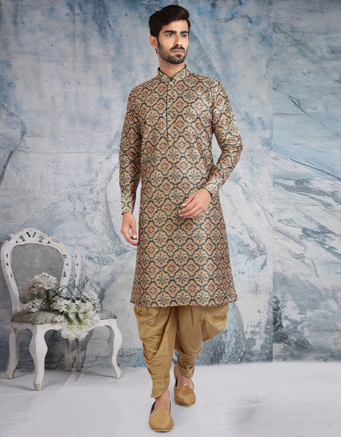 BAIGE Kurta PRINT ON Banarasi Silk PESHAWARI