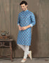 BLUE Kurta COTTON PRINTED FABRIC Churidar Closure View