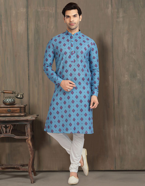 BLUE Kurta COTTON PRINTED FABRIC Churidar