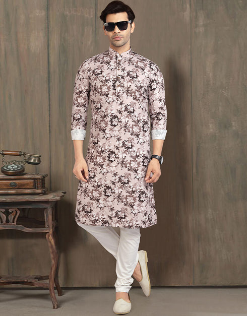 LIGHT BROWN Kurta COTTON PRINTED FABRIC CHUDIDAR Closure View