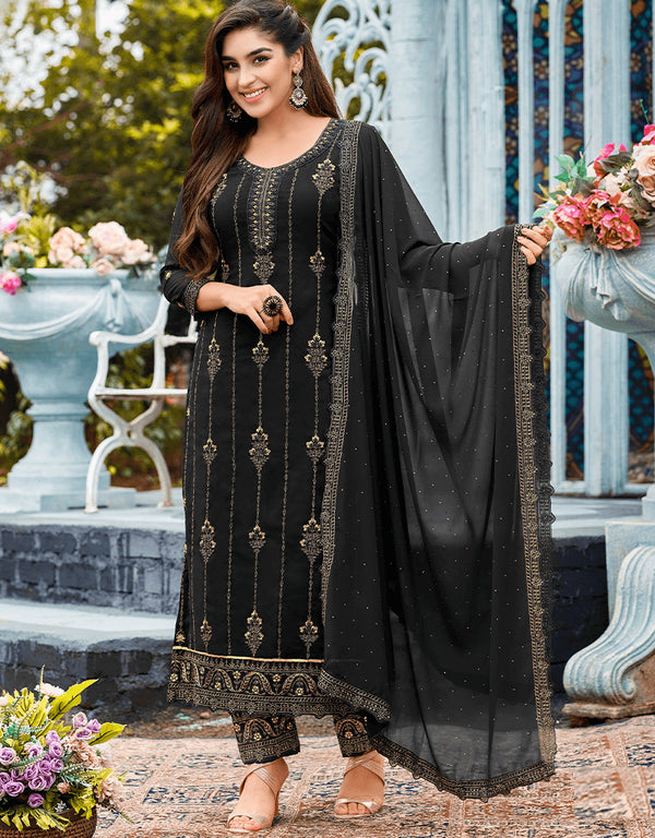 Black Faux Georgette Pant Suit