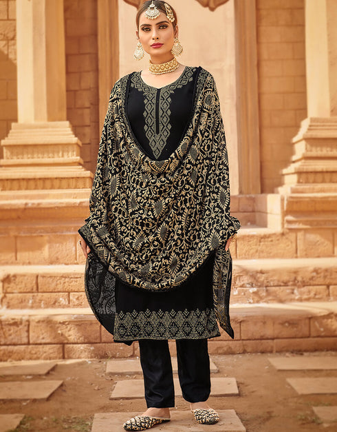 Black Fine Georgette Sharara Salwar Suits Back View