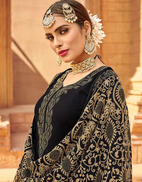 Black Fine Georgette Sharara Salwar Suits Closure View