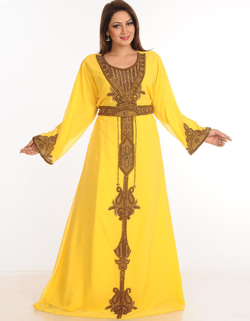 Trendy Wine Georgette Hand Zari Embroidery Galabiya
