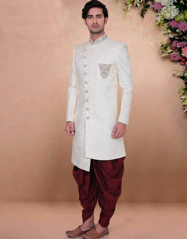 Off White Kurta Brocade Dhoti