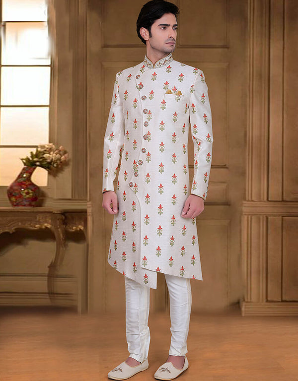 Off White Kurta Silk Chudidaar