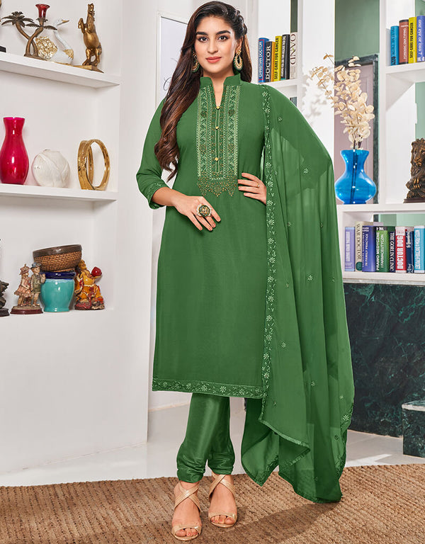 Green Heavy Georgette Chudidar Salwar Suits