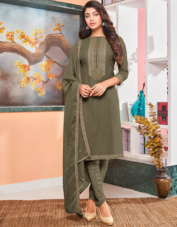 Olive Green Heavy Georgette Chudidar Salwar Suits