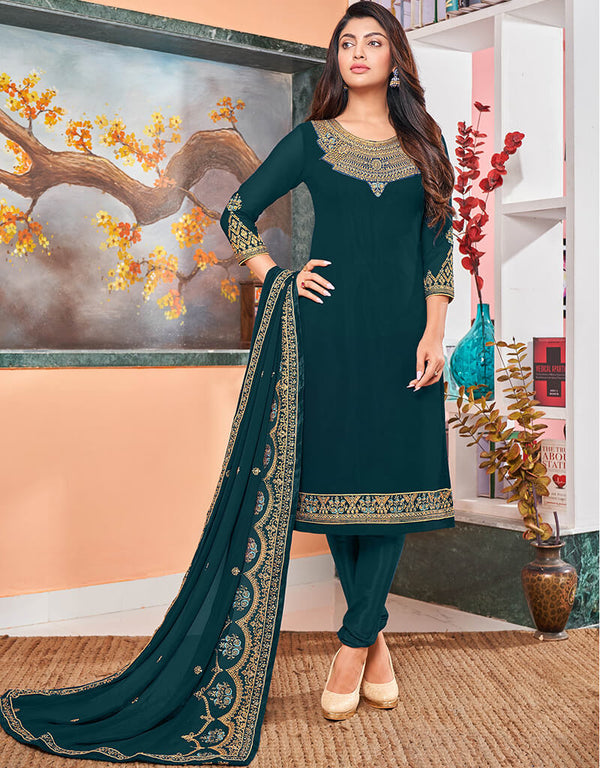Teal Heavy Fox Georgette Chudidar Salwar Suits