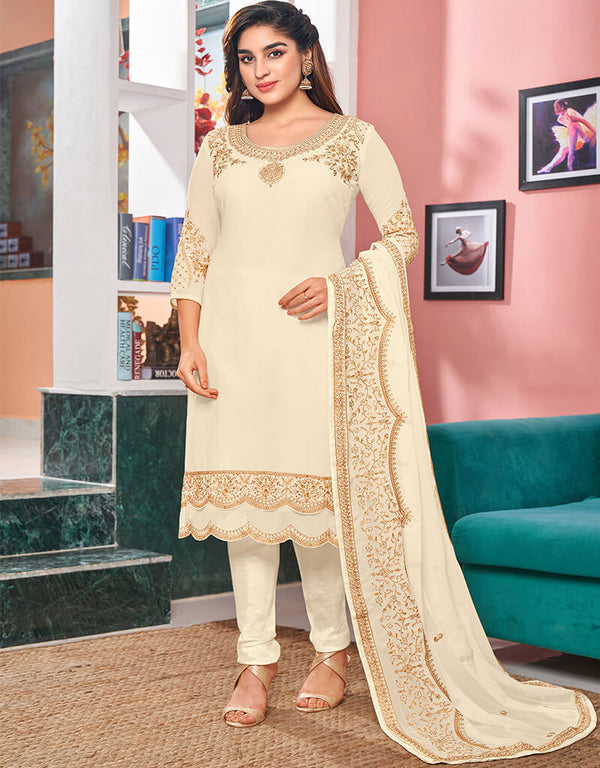 Cream Heavy Fox Georgette Chudidar Salwar Suits