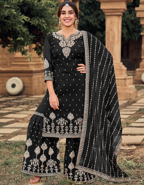 Black Heavy Fox Georgette Sharara Salwar Suits