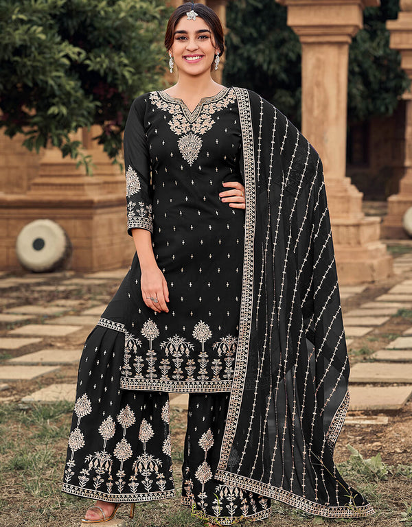 Black Heavy Fox Georgette Sharara Salwar Suits