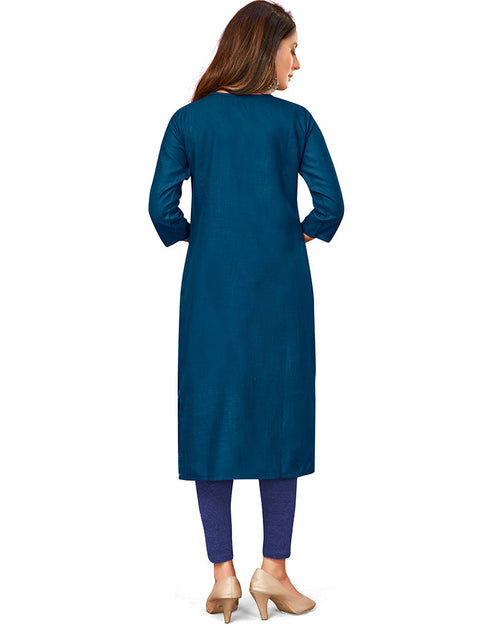 Blue Handloom Slab Chudidar Kurti Closure View