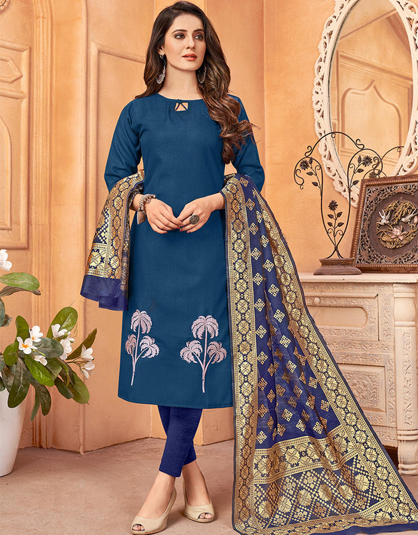 Blue Handloom Slab Chudidar Kurti