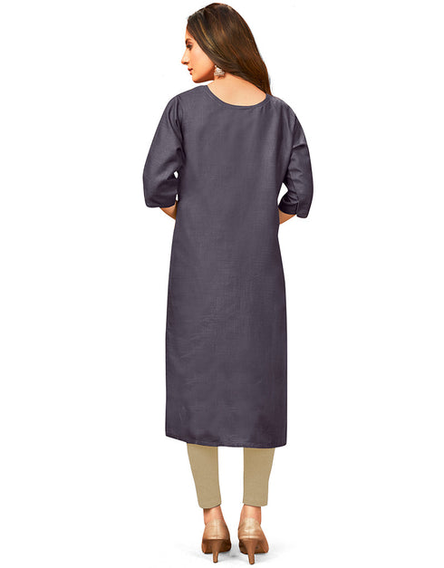 Grey Handloom Slab Chudidar Kurti Back View