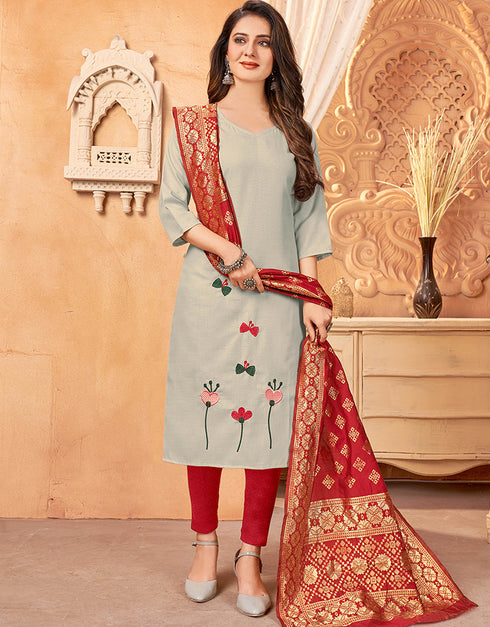 Silver Handloom Slab Chudidar Kurti