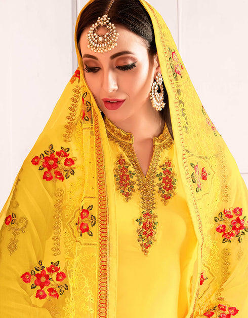 Yellow Georgette Patiyala Salwar Suits Closure View