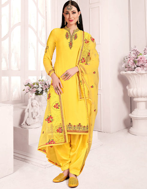 Yellow Georgette Patiyala Salwar Suits