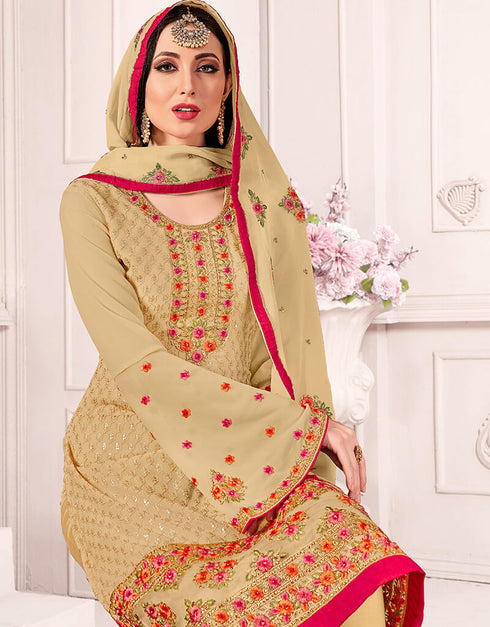 Beige Georgette Chudidar Salwar Suits Closure View