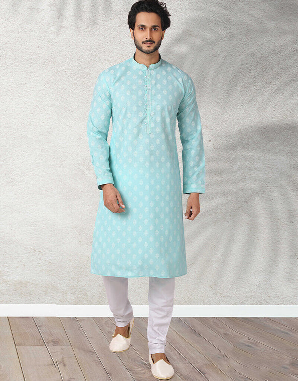 Sea Green Stright Kurta Handloomed In Rich Yarns Of Cotton Churidar