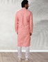 Pink Stright Kurta Handloomed In Rich Yarns Of Cotton Churidar Closure View