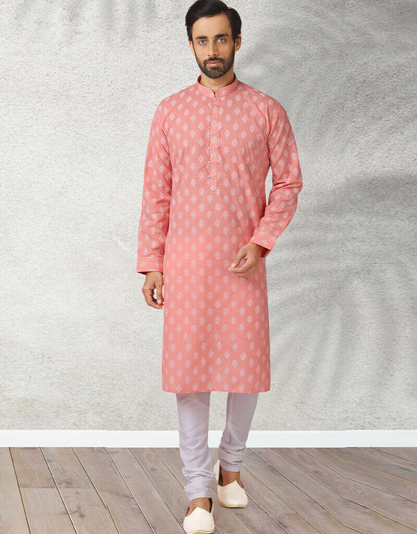 Pink Stright Kurta Handloomed In Rich Yarns Of Cotton Churidar