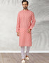 Pink Stright Kurta Handloomed In Rich Yarns Of Cotton Churidar