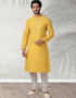 Yellow Stright Kurta Handloomed In Rich Yarns Of Cotton Churidar