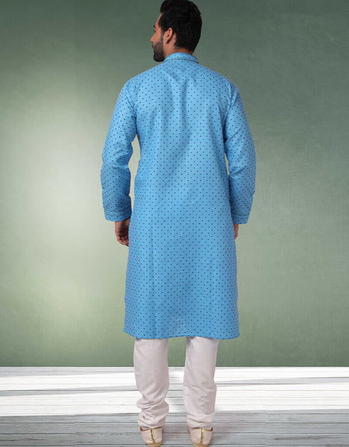 Blue Stright Kurta Handloomed In Rich Yarns Of Cotton Churidar Closure View