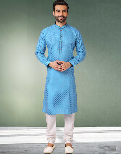 Blue Stright Kurta Handloomed In Rich Yarns Of Cotton Churidar