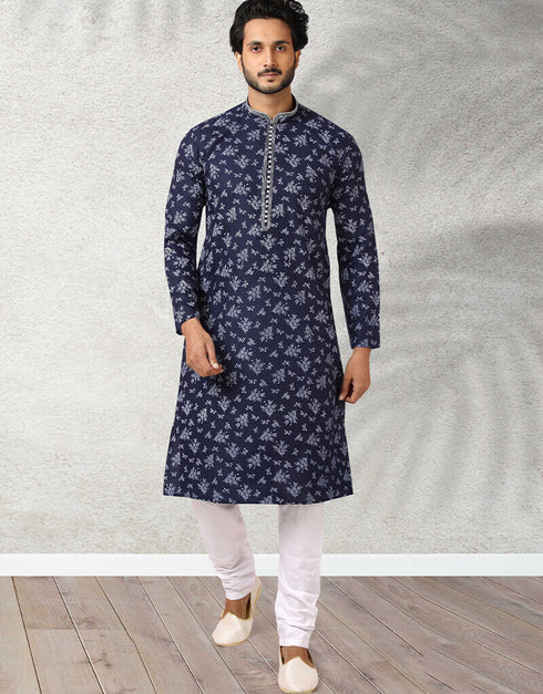 Navy Blue Stright Kurta Handloomed In Rich Yarns Of Cotton Churidar