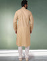 Beige Stright Kurta Handloomed In Rich Yarns Of Cotton Churidar Closure View