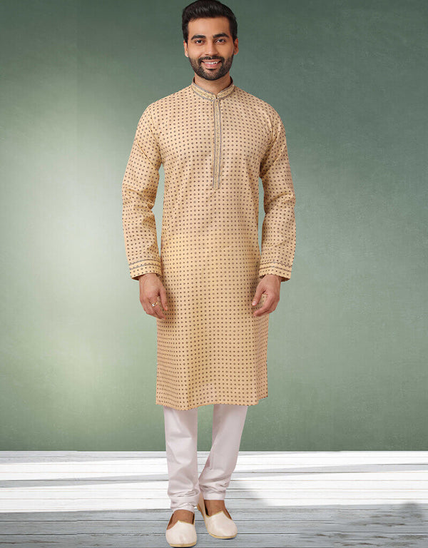 Beige Stright Kurta Handloomed In Rich Yarns Of Cotton Churidar