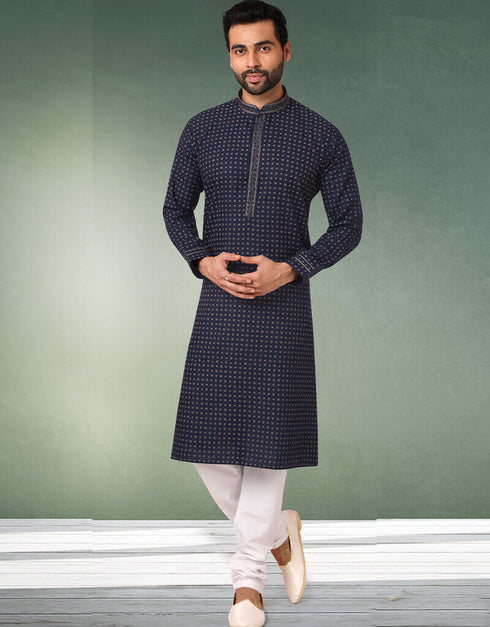 Navy Blue Stright Kurta Handloomed In Rich Yarns Of Cotton Churidar